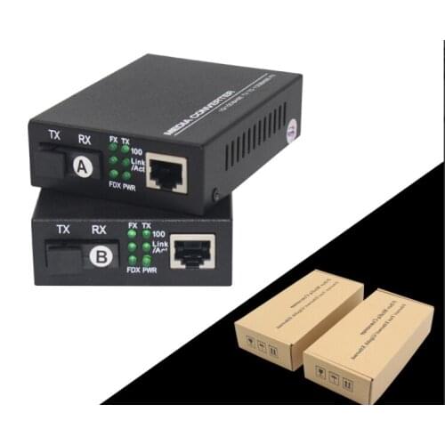 2pcs/lot Media Converter SC/UPC Tx1310/Rx1550nm A/B 10/100/1000M Single Fiber Single Mode bidi wdm 20KM
