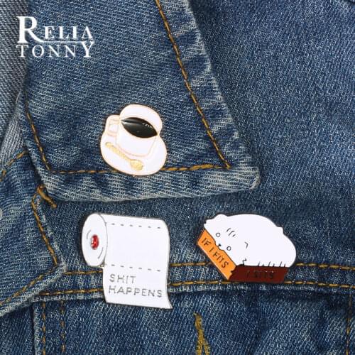 Fashion Pattern Cartoon Coffee Cup Brooch Men Women Cute Creative Roll Paper Enamel Pins Children Backpack Badge Coat Brooches