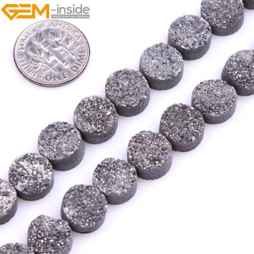 10mm 8inches Dyed From Raw Amethysts Metallic Titanium Coated Loose Coin Shape Crude Beads For Jewelry Making Beads DIY Beads