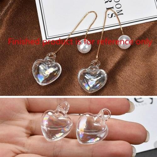 New style 10pcs/lot water core decoration 3D cartoon hearts shape Glass beads diy jewelry earrings pendants accessory