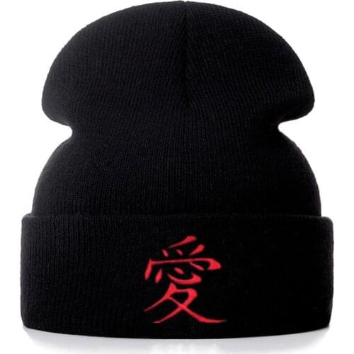 Embroidery Naruto Beanie Hat Women Men Knitted Warm Winter Hats For Women Men Solid Hip-hop Casual Cuffed Beanies Bonnet
