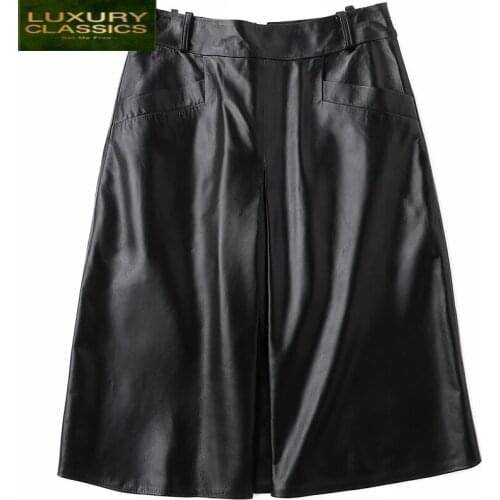 Autumn Plus Size Spring Skirts Women Genuine Leather Skirt Black Midi Skirt Real Sheepskin Skirts Elegant Clothes LWL1595