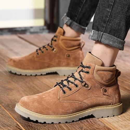 Autumn shoe leather thick black man winter lether sports vintage brown sole Male mens for men botas casual 2020 indestructible