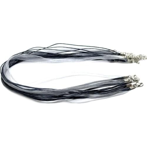 Necklaces Gray Organza Ribbon Waxen Gray Cord String Lobster Clasp Jewelry Diy Findings 43cm(17") 20Pcs