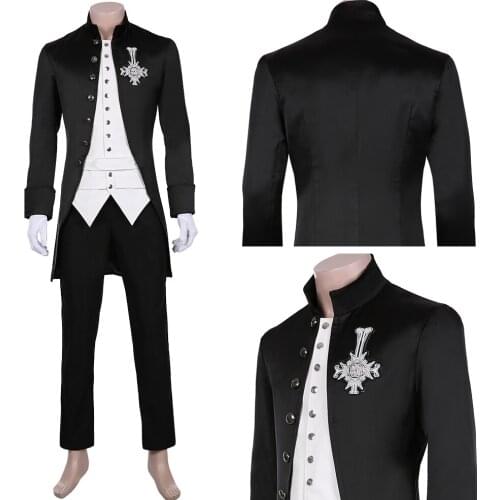 Papa Emeritus Inspired Cosplay Costume Suit Halloween Ghost B.C.Costume Band Cross Brooch