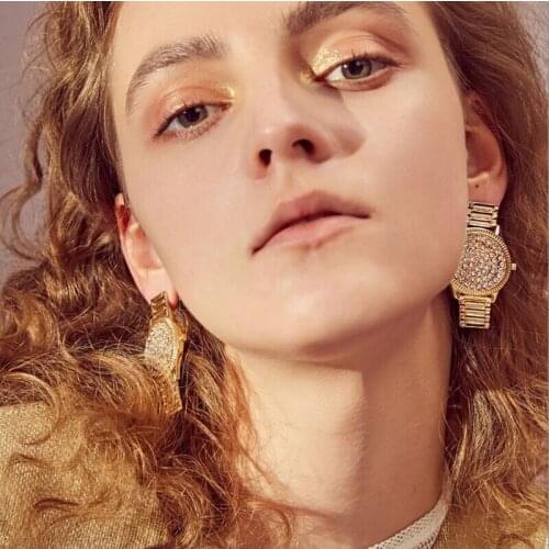 Watch Shape Girls Dangle Earrings Unique Design Rhinestone Shiny Party Jewelry Gift For Friend Exaggerated Decoration ET1015