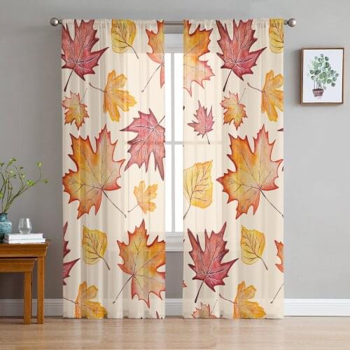 Youth Bedroom Sheer Curtains Thanksgiving Autumn Maple Leaf Kitchen Study Curtains Living Room Holiday Decor Tulle Curtains