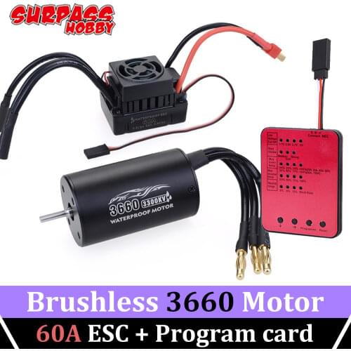 SURPASS HOBBY Waterproof 3660 Brushless Motor 2600KV 3300KV 3.175mm 60A ESC Program Card 3300KV for 1/10 RC Car ARRMA Traxxas