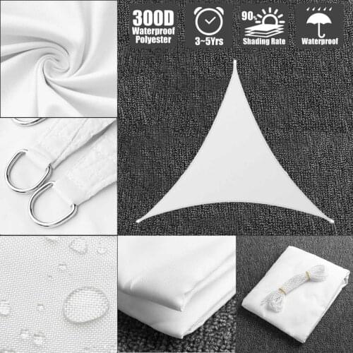 Pure White Polyester Oxford Fabric Awning Canopy Triangle Shade Sail Sun Outdoor Garden Hiking Yard Sail Awning