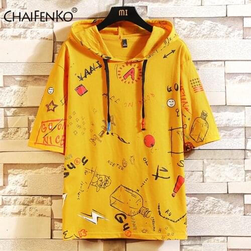 CHAIFENKO 2021 New Summer Short Sleeve Hoodies Men Fashion Printing Hoodies Sweatshirts Mens Harajuku Graffiti Mens Hoodies Tops