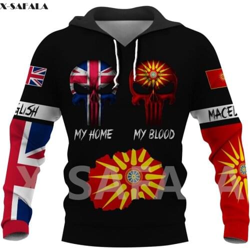 Macedonian National Emblem Skull Country Map Flag 3D All Printed Hoodie Man Women Harajuku Zipper Pullover Sweatshirt Jacket