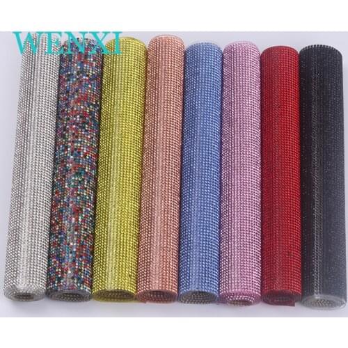 WENXI Diamond fix Rhinestones Mesh Banding Chain with silver Aluminum base crystal trim mesh 24*40cm SS8 DIY Sewing Trim Crystal