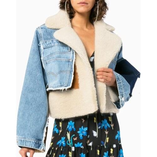 Patchwork Irregular Hit Color Coats Women Lapel Collar Long Sleeve Vintage Autumn Denim Jackets Female Fashion 2019