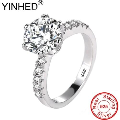 YINHED Classic Luxury 2 Carat Round CZ Diamond Wedding Rings for Women 925 Sterling Silver Cubic Zircon Engagement Ring ZR684