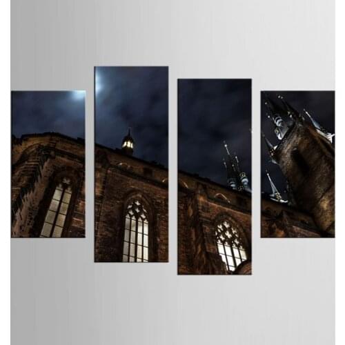 4 Pieces/set Castle Night View Wall Art For Wall Decor Home Decoration Picture Paint on Canvas Print Canvas Painting Unframed