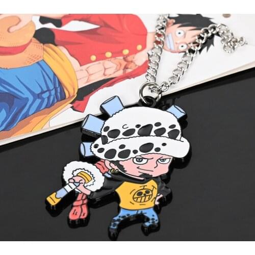 4Kinds One Piece Luffy Roronoa Zoro Trafalgar Law Metal Pendant Alloy Figure Necklace Keychain