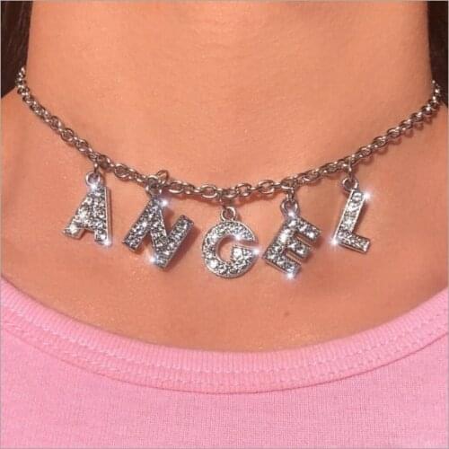 New Trend Angel Silver Color Alphabet Pendant Fun Game Statement Necklace Women Charm Party Clavicle Chain Jewelry Accessories