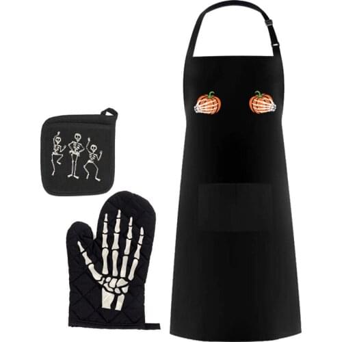 Skeleton Pot Holder Oven Mitt magic Witch Gift happy Halloween eve party BBQ decoration Housewarming birthday mom Wife present