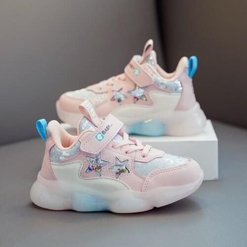 Kids sneakers cute girls trainers Children leather shoes students pink casual non-slip flexible sole fashion luminous baby shoes