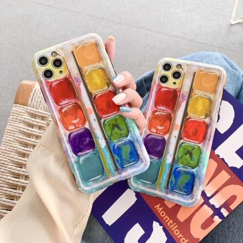 Girl watercolor paint box Case for iphone 11Pro Max X XS MAX XR 6 7 8 Top-end Mobile Cell Phone Case TPU Cover