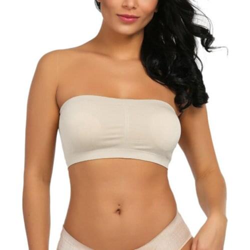 Women Double Plus Size Strapless Detachable Bra Bandeau Tube Removable Padded Top High Quality Stretchy Invisible Pure Tube Top