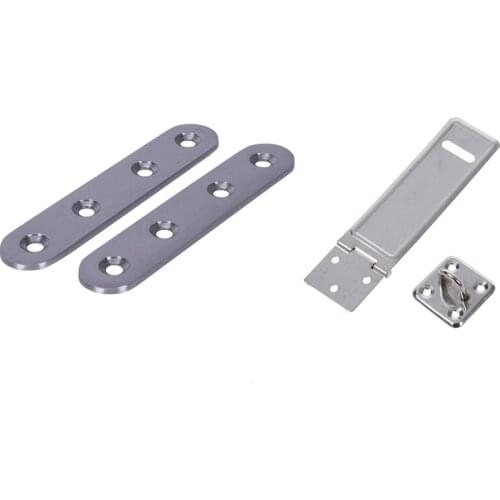 Garage Door Silver Tone Padlock Clasp Hasp and Staple with 2Pcs Flat Repair Mending Fixing Plate Brackets Support