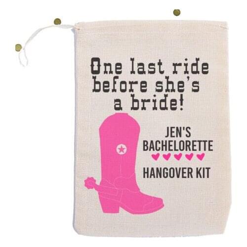 Personalized names One Last Ride wedding favor gift bags Bachelorette Hangover Survival Kit bridal shower party Candy pouches