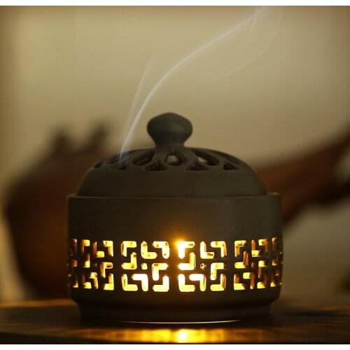 Ceramics Modern Incense Burner Led Light Creative Battery Vintage Incense Burner Exquisite Rustic Encensoir Home Decor EI50IB