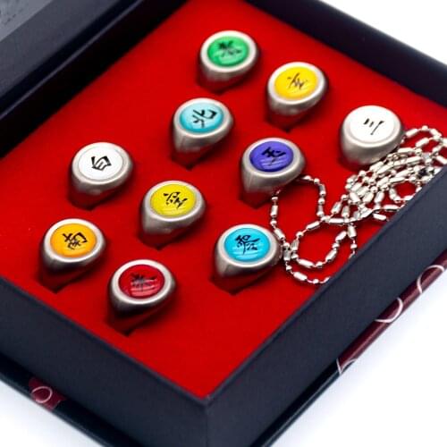 Akatsuki Rings Adjustable Full Set Itachi Deidara Sharingan Anime Cosplay Ring Adult Ninja Props Accessories Friend Child Gift