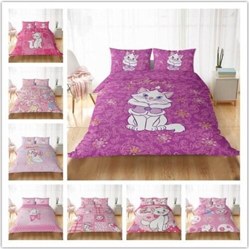 Disney Purple Marie Cat Cute Bedding Set Queen King Size Bed Set Children Girls Duvet Cover Pillowcase Comforter Bedding Sets