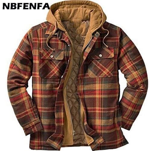 Winter Men Jackets Vintage Plaid Coat Male Warm Parkas Hooded Thick Outwear Overall Men Clothing Casual Loose Sport Jacket LA325