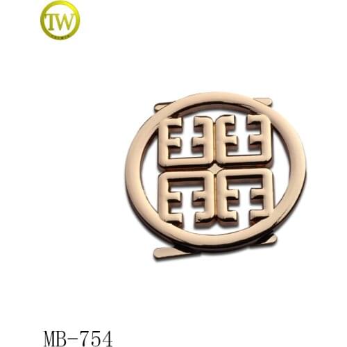 MB754 Custom high classic round badge gold color metal logo label for lady handbag