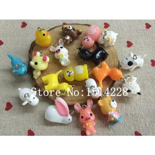 Free shipping! Cute animal charms.Mixed 3D resin rabbit/ bear/cat/dog/sheep/cow pendant for key chain/phone decoration,DIY