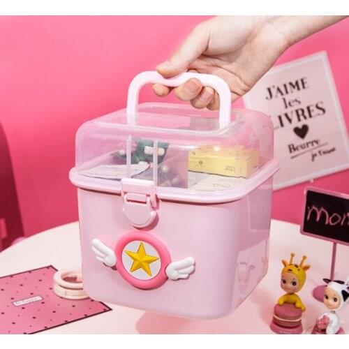 Multi-functional cute small medicine cabinet family spare medical portable mask cosmetics sundries storage box J05