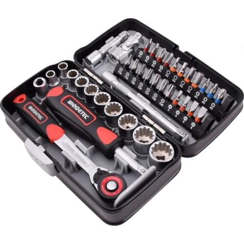 38pcs Mini Ratchet Wrench Set 1/4" Socket Screw Bits Kit Bike Maintenance Home Repair Hand Tool Sleeve Bit Set Red / Black