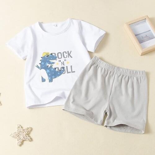 2020 new boys' clothes, childrens round neck dinosaur short sleeve T-shirt fashion shorts summer two-piece suit