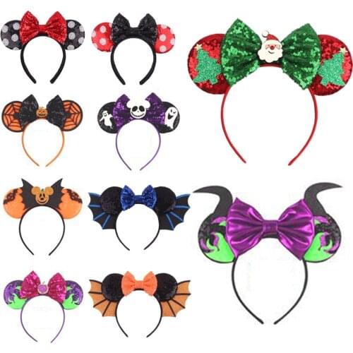 Mickey Headband Halloween Festival Cosplay Women Girls 3.3" Mouse Ear Sequins Hairband Handmade DIY Hair Accessories Headwear