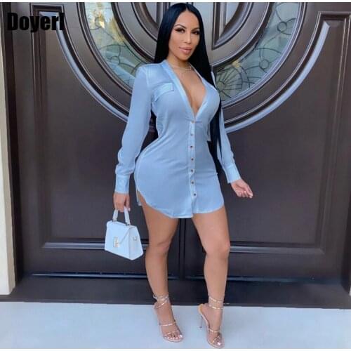 Autumn Long Sleeve Shirt Dress Women V Neck Button Up Shirt Dress Bodycon Party Dresses for Women 2021 Vestidos De Mujer Casual