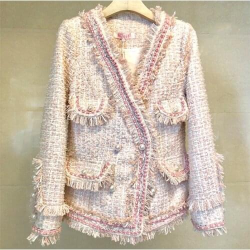 Small Fragrance Coat Womens Short 2021 Spring Pink Celebrity Thickened Tweed Autumn Winter French Temperament Top
