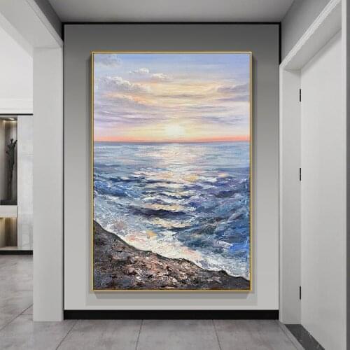 The Scenery Along The Coast Modern Hand Made Abstract Artwork Oil Paintings Wall Art Canvas Painting For Living Room No Frame