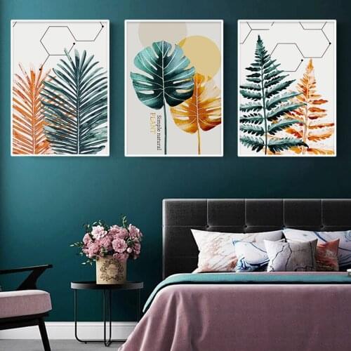 Cuadros Decoration Modern Living Room Poster Abstract Plants Canvas Prints Watercolor Geometry Leaf Art Fashion Pictures