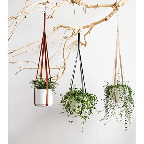 Faux Leather Garden Plant Hanger Flower Pot Indoor Wall Hanging Basket Flowerpot Holder Bonsai Net Home Balcony Decor