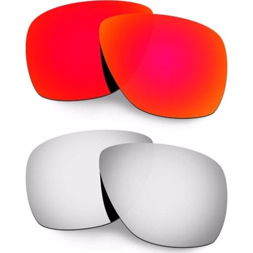 HKUCO For Breadbox Sunglasses Polarized Replacement Polarized Lenses- Red/Silver 2 Pairs