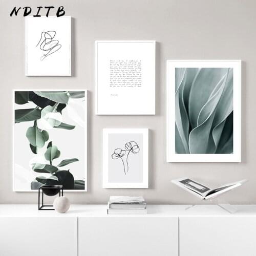 Nordic Green Plant Leaf Canvas Wall Art Poster Abstract Flower Quotes Print Painting Minimalist Picture Living Room Decoration