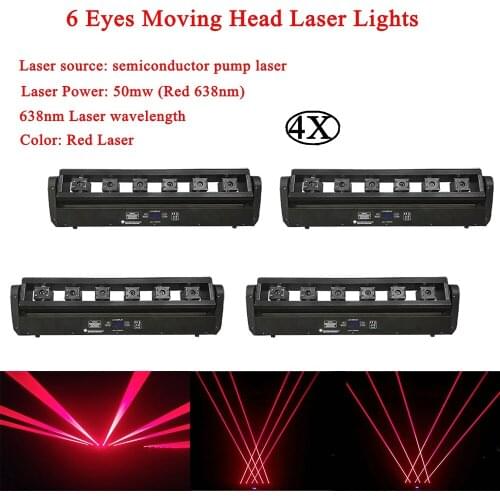 4Pcs/Lot Professional DJ Lighting Red 638nm 6 Eyes Moving Head Laser Light DMX512 Music flashing lights Disco DJ Home Party Lamp
