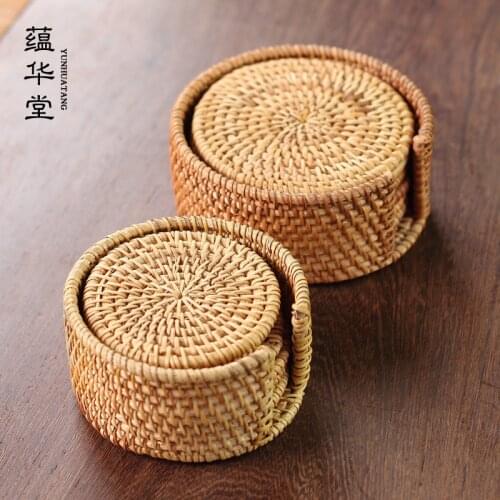 Simple Atmosphere Handmade Rattan Coaster Pot Mat Heat Proof Mat Pot Tray Tea Pot Base Cup Mat Home Decoration Accessories