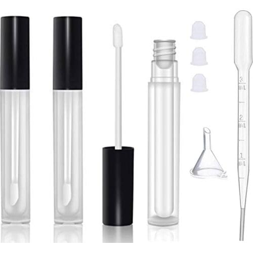 3 pack 10ml DIY Clear Refillable Empty Lip Gloss Tubes Lip Balm Lipstick Tube Black Cap with Rubber Inserts