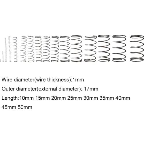 10PCS 1.0*17*10-50mm Spring Steel Small Compression Release Mechanical Return Spring Pressure Spring OD 17mm 1.0x17x10-50mm