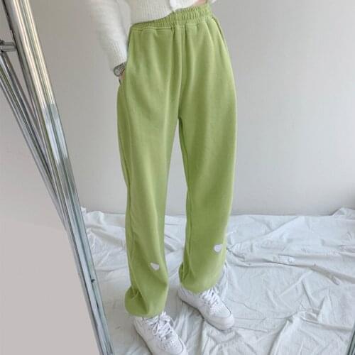 TVVOVVIN Fashion Heart Embroidery Loose Drawstring Straight Trouser Korean Solid Color Casual High Waist Sweatpants Hn3b