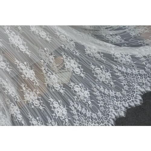 European style Luxurious wedding gowns lace fabric eyelash chantilly lace! Off white, Black in stock